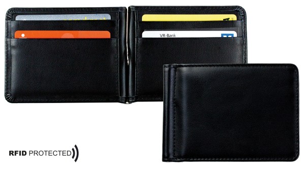 Dollar Clip Börse PREMIUM LEDER BOXCALF schwarz (glatt) - RFID Protected