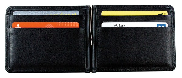 Dollar Clip Börse PREMIUM LEDER BOXCALF schwarz (glatt) - RFID Protected
