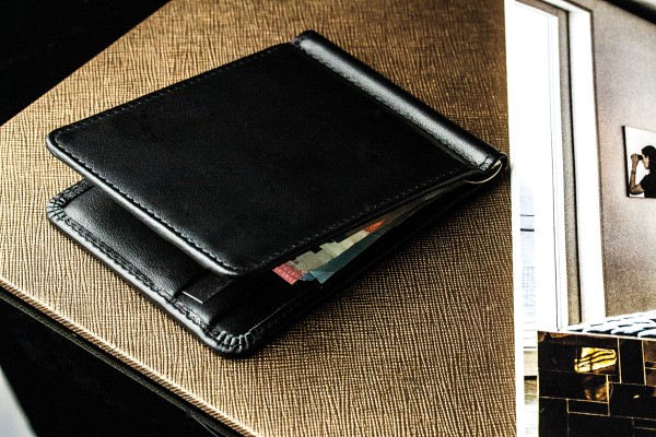 Dollar Clip Börse PREMIUM LEDER BOXCALF schwarz (glatt) - RFID Protected