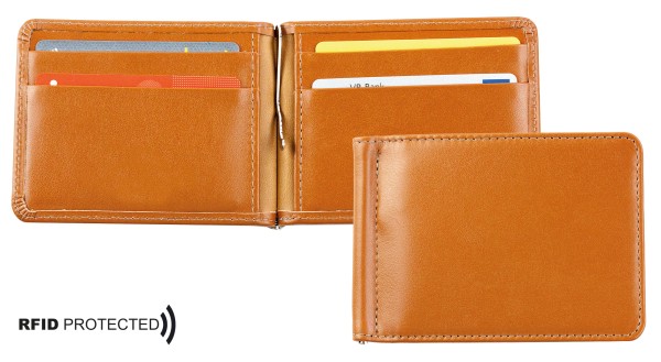 Dollar Clip Börse PREMIUM LEDER BOXCALF cuoiobraun (glatt) - RFID Protected