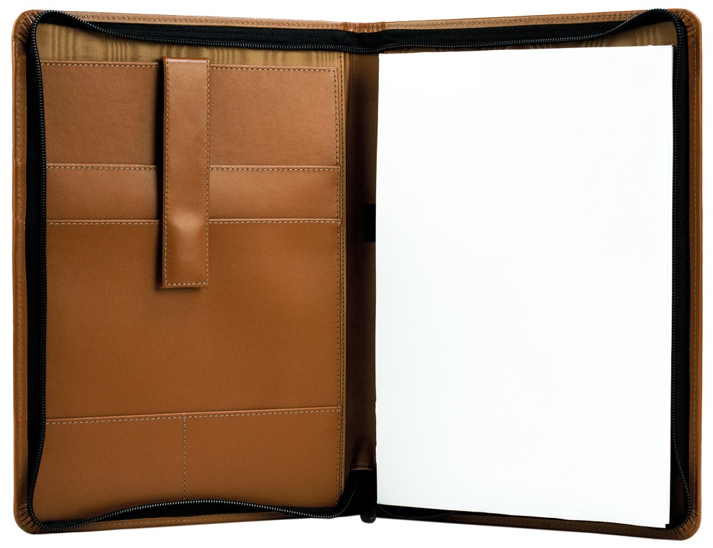 Reißverschluss Schreibmappe DIN A4 mit iPad Fach PREMIUM LEDER BOXCALF cuoiobraun (glatt)