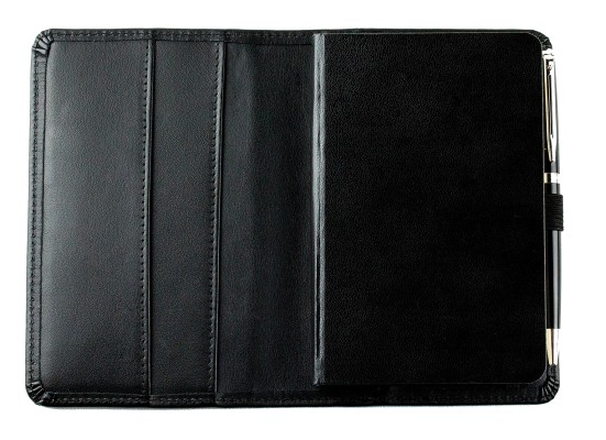 Pocket Kalenderbuch DIN A6 2026 PREMIUM LEDER BOXCALF schwarz (glatt)