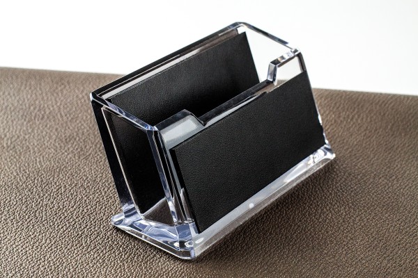 Visitenkartenhalter Acryl/Leder PREMIUM LEDER BOXCALF schwarz (glatt)