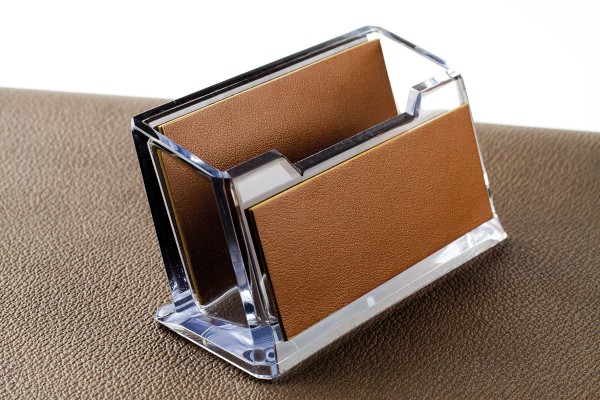 Visitenkartenhalter Acryl/Leder PREMIUM LEDER BOXCALF cuoiobraun (glatt)
