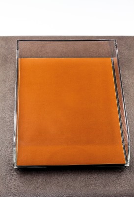 Briefablagekorb Acryl/Leder PREMIUM LEDER BOXCALF cuoiobraun (glatt)