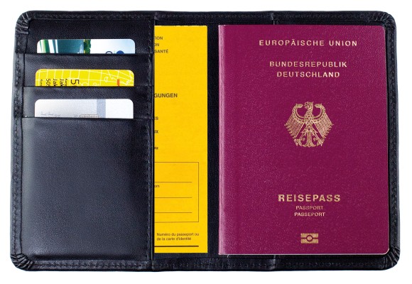 Reisepass / Impfausweis Etui  PREMIUM LEDER BOXCALF schwarz (glatt) - RFID Protected