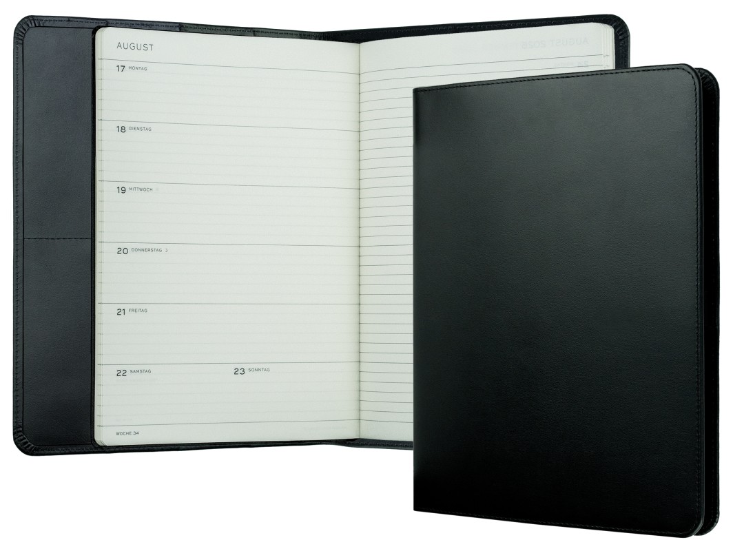 Kalenderbuch DIN B5 für das Jahr 2027 PREMIUM LEDER BOXCALF schwarz (glatt)