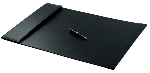 Schreibunterlage 65x45 mit Klappleiste inkl. Block + Kalender 25/26 PREMIUM LEDER BOXCALF schwarz (glatt)