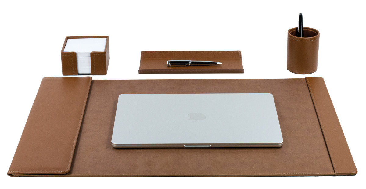 Schreibunterlage 65x45 mit Klappleiste inkl. Block + Kalender 2026/2027 PREMIUM LEDER BOXCALF cuoiobraun (glatt)