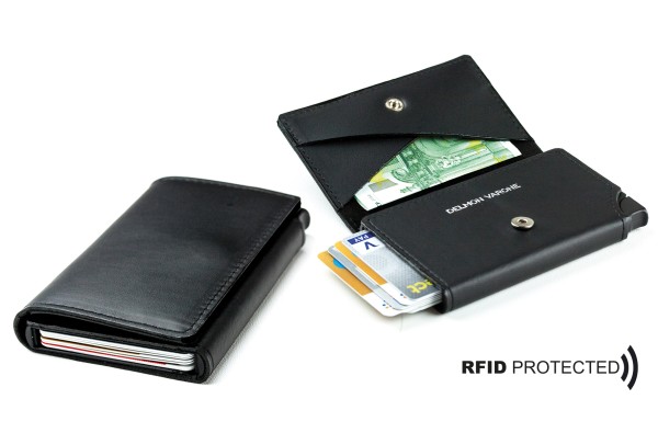 Slim Wallet Cardprotector mit RFID Schutz in PREMIUM LEDER BOXCALF schwarz