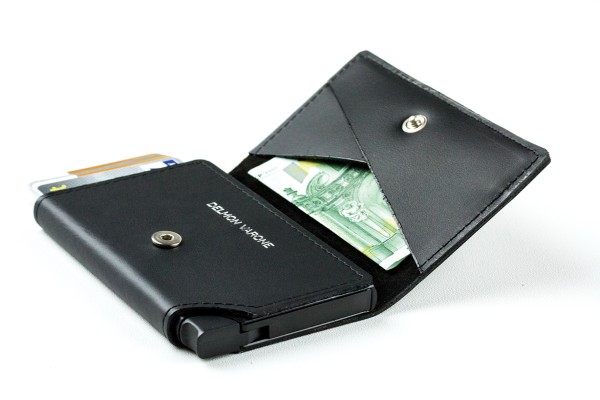 Slim Wallet Cardprotector mit RFID Schutz in PREMIUM LEDER BOXCALF schwarz