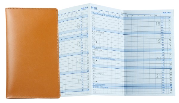 Leporello Faltkalender deutsch 2025 + 2026 - PREMIUM LEDER BOXCALF cuoiobraun (glatt)