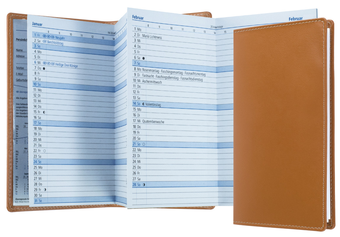 Leporello Faltkalender deutsch 2027 PREMIUM LEDER BOXCALF cuoiobraun (glatt)
