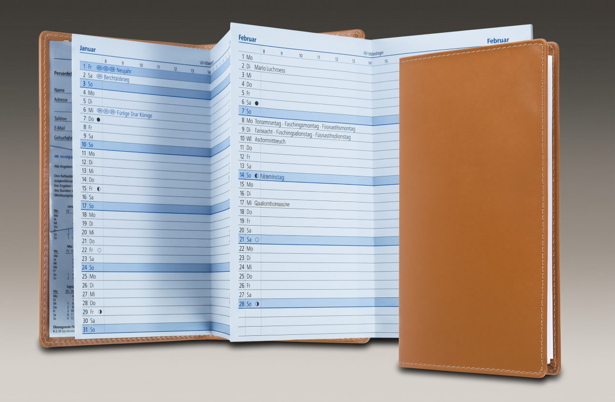 Leporello Faltkalender deutsch 2027 PREMIUM LEDER BOXCALF cuoiobraun (glatt)