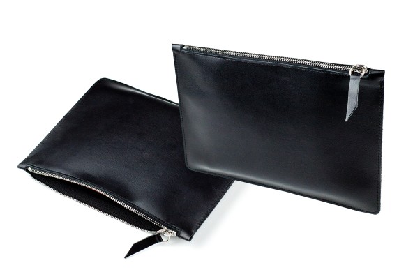 Pouch - Zipper Tasche - Banktasche PREMIUM LEDER BOXCALF schwarz (glatt)