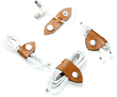 Kabel Organizer Set - Kabelbinder 4-teilig PREMIUM LEDER BOXCALF cuoiobraun