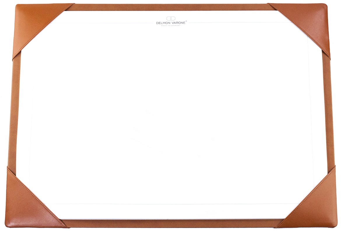 Schreibunterlage mit 4 Ecken + Papierblock PREMIUM LEDER BOXCALF cuoiobraun (glatt)