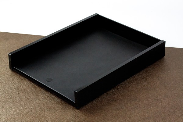 Briefablagekasten für A4 - ACRYL schwarz Kombination mit PREMIUM LEDER BOXCALF schwarz (glatt)