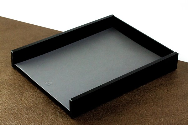 Briefablagekasten für A4 - ACRYL schwarz Kombination mit PREMIUM LEDER BOXCALF grau (glatt)
