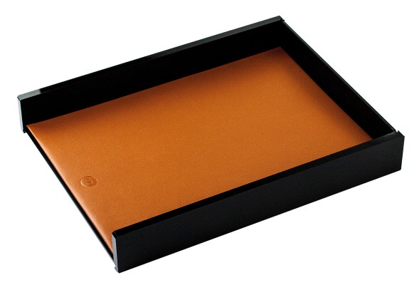 Briefablagekasten für A4 - ACRYL schwarz Kombination mit PREMIUM LEDER BOXCALF cuoiobraun (glatt)