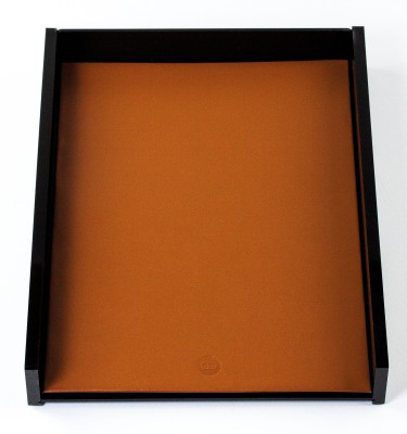 Briefablagekasten für A4 - ACRYL schwarz Kombination mit PREMIUM LEDER BOXCALF cuoiobraun (glatt)
