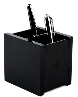 Stifteköcher DUO - ACRYL schwarz Kombination mit PREMIUM LEDER BOXCALF schwarz (glatt)