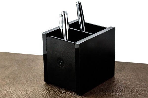 Stifteköcher DUO - ACRYL schwarz Kombination mit PREMIUM LEDER BOXCALF schwarz (glatt)