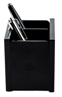 Stifteköcher DUO - ACRYL schwarz Kombination mit PREMIUM LEDER BOXCALF schwarz (glatt)