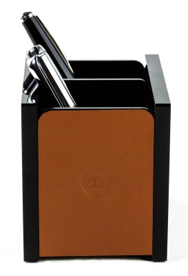 Stifteköcher DUO - ACRYL schwarz Kombination mit PREMIUM LEDER BOXCALF cuoiobraun (glatt)