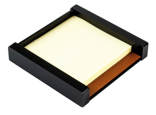 Haftnotiz Post It Spender - ACRYL schwarz Kombination mit PREMIUM LEDER BOXCALF hellbraun (glatt)