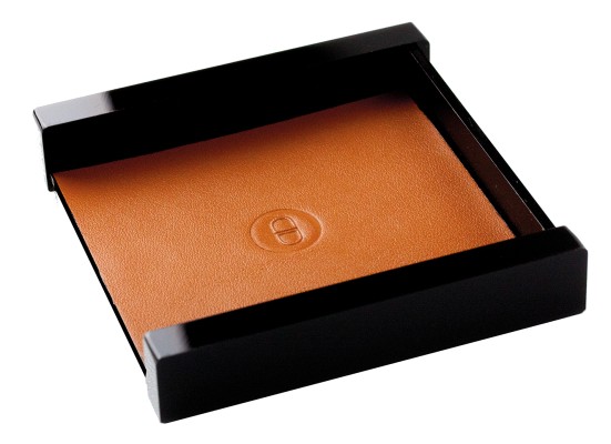 Haftnotiz Post It Spender - ACRYL schwarz Kombination mit PREMIUM LEDER BOXCALF hellbraun (glatt)