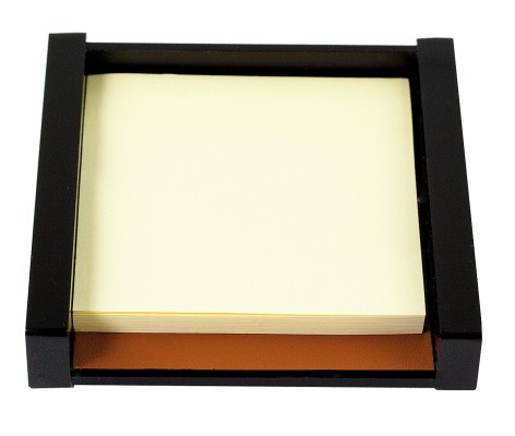Haftnotiz Post It Spender - ACRYL schwarz Kombination mit PREMIUM LEDER BOXCALF hellbraun (glatt)
