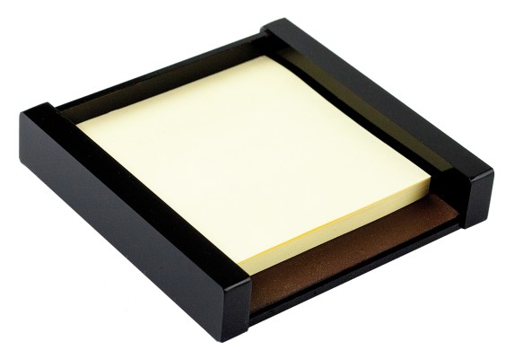 Haftnotiz Post It Spender - ACRYL schwarz Kombination mit PREMIUM LEDER BOXCALF dunkelbraun (glatt)