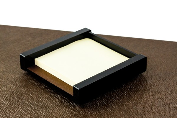 Haftnotiz Post It Spender - ACRYL schwarz Kombination mit PREMIUM LEDER BOXCALF dunkelbraun (glatt)