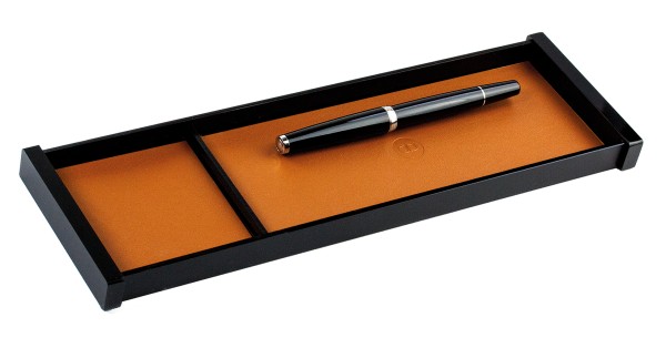 Federschale - ACRYL schwarz Kombination mit PREMIUM LEDER BOXCALF cuoiobraun (glatt)