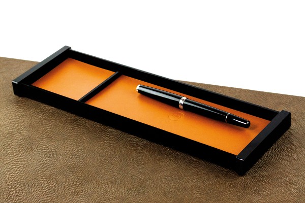 Federschale - ACRYL schwarz Kombination mit PREMIUM LEDER BOXCALF cuoiobraun (glatt)