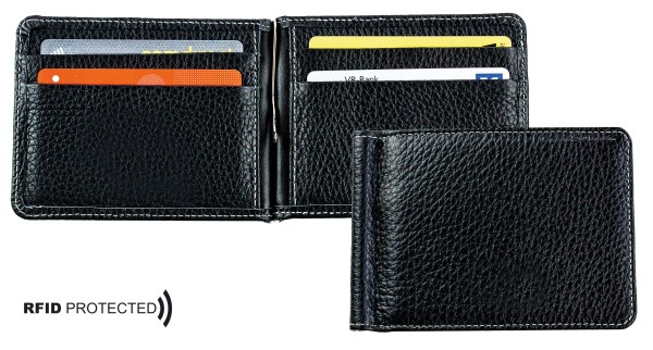Dollar Clip Börse PREMIUM LEDER SOFT GRAIN schwarz (genarbt) - RFID Protected