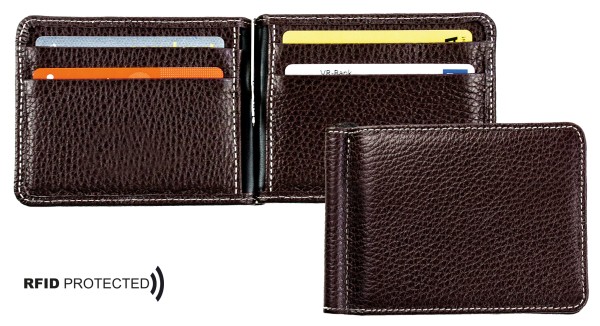 Dollar Clip Börse PREMIUM LEDER SOFT GRAIN dunkelbraun (genarbt) - RFID Protected