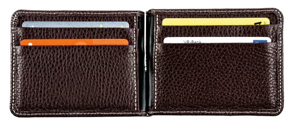 Dollar Clip Börse PREMIUM LEDER SOFT GRAIN dunkelbraun (genarbt) - RFID Protected