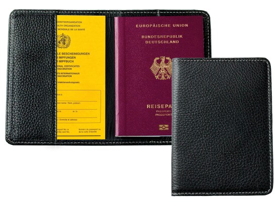 Reisepass / Impfausweis Etui PREMIUM LEDER SOFT GRAIN schwarz (genarbt)