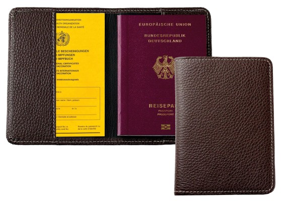 Reisepass / Impfausweis Etui PREMIUM LEDER SOFT GRAIN dunkelbraun (genarbt)