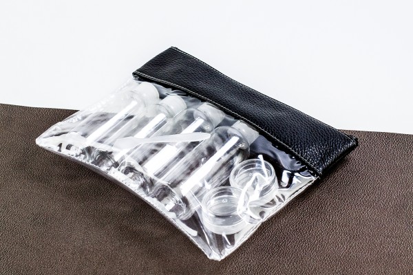 Flugbeutel mit Inhalt PREMIUM LEDER SOFT GRAIN schwarz (genarbt)