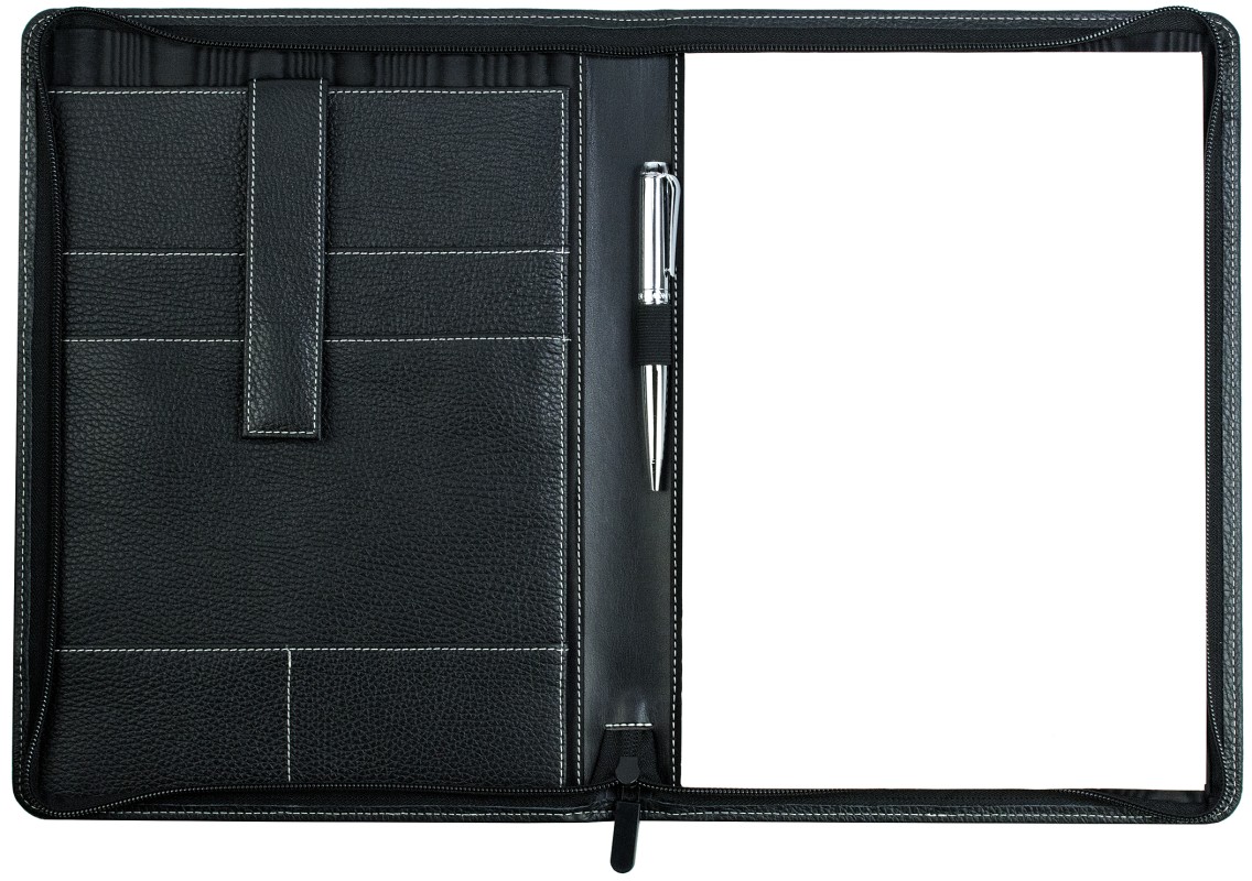 RV-Schreibmappe DIN A4 mit iPad Fach PREMIUM LEDER SOFT GRAIN schwarz (genarbt)