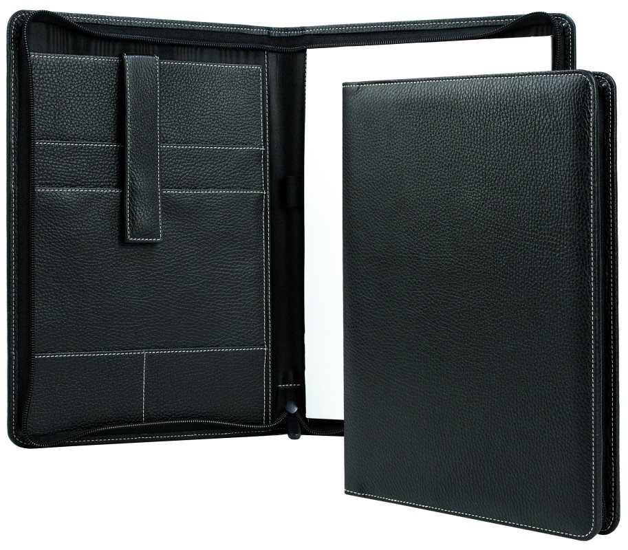 RV-Schreibmappe DIN A4 mit iPad Fach PREMIUM LEDER SOFT GRAIN schwarz (genarbt)