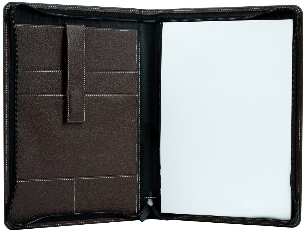 RV-Schreibmappe DIN A4 mit iPad Fach PREMIUM LEDER SOFT GRAIN dunkelbraun (genarbt)