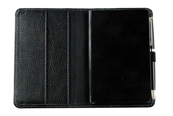 Pocket Kalenderbuch DIN A6 2026 PREMIUM LEDER SOFT GRAIN schwarz (genarbt)