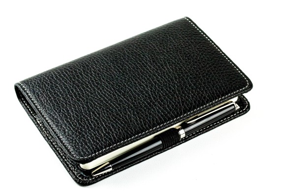 Pocket Kalenderbuch DIN A6 2026 PREMIUM LEDER SOFT GRAIN schwarz (genarbt)