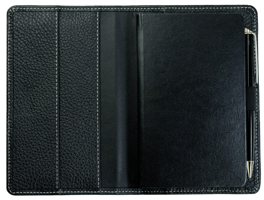 Pocket Kalenderbuch DIN A6 2027 PREMIUM LEDER SOFT GRAIN schwarz (genarbt)