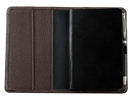 Pocket Kalenderbuch DIN A6 2026 PREMIUM LEDER SOFT GRAIN dunkelbraun (genarbt)