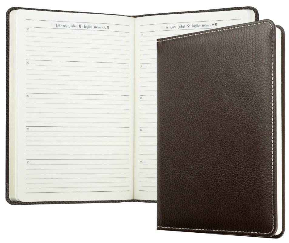 5 Jahreskalender (vergleichend) PREMIUM LEDER SOFT GRAIN dunkelbraun (genarbt)